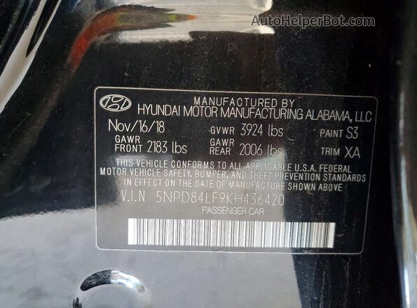 5NPD84LF9KH436420 2019 HYUNDAI ELANTRA Black 