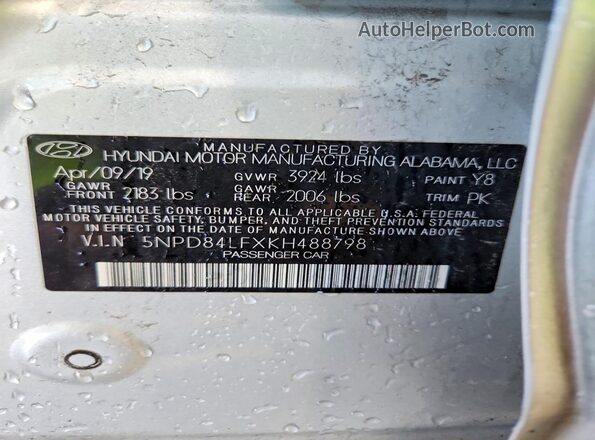 5NPD84LFXKH488798 2019 HYUNDAI ELANTRA Silver 
