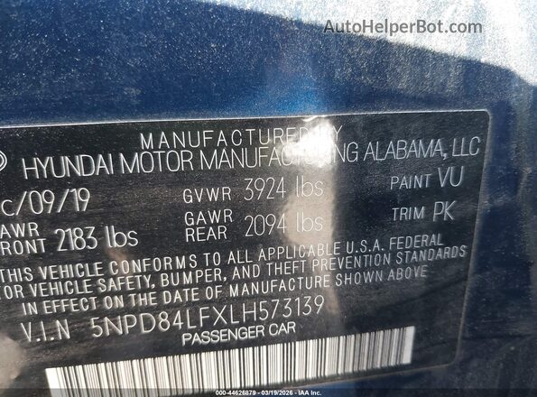 5NPD84LFXLH573139 2020 HYUNDAI ELANTRA Blue Շարժիչի բաժամունքի տեսք