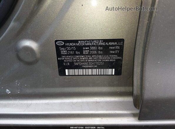 5NPDH4AE3GH770251 2016 HYUNDAI ELANTRA Beige Engine compartment view