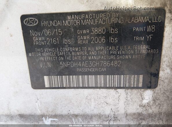 5NPDH4AE3GH786482 2016 HYUNDAI ELANTRA White Vista del compartimento del motor