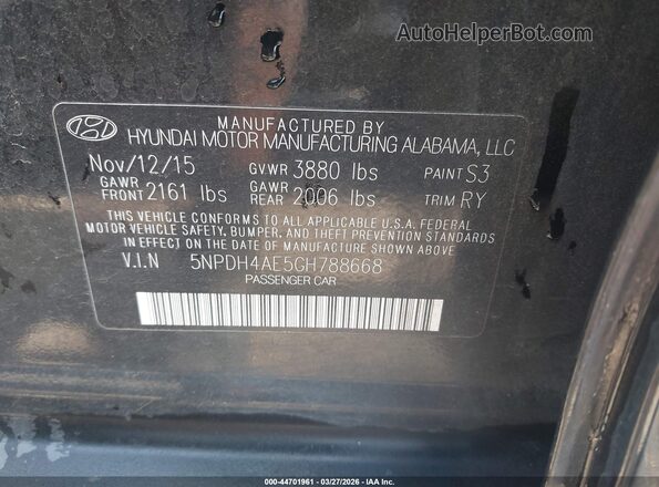 5NPDH4AE5GH788668 2016 HYUNDAI ELANTRA Black Вид підкапотного простору
