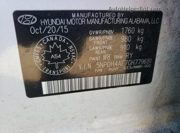 5NPDH4AE7GH779681 2016 HYUNDAI ELANTRA White Вид наклейки з VIN-кодом