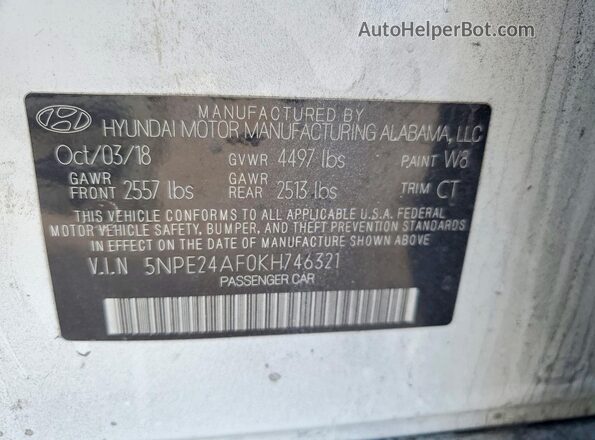 5NPE24AF0KH746321 2019 HYUNDAI SONATA Gray Widok komory silnika