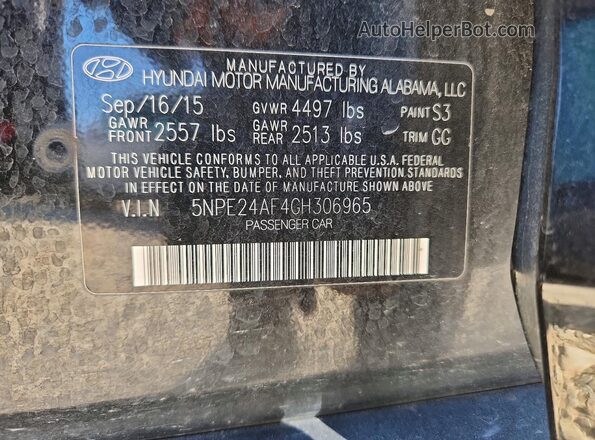 5NPE24AF4GH306965 2016 HYUNDAI SONATA Black Vista del compartimento del motor