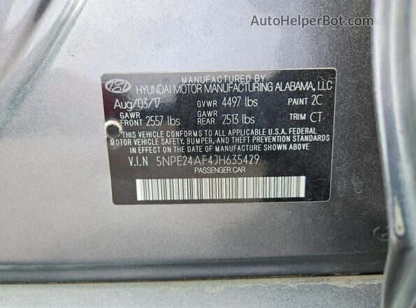 5NPE24AF4JH635429 2018 HYUNDAI SONATA Серый Вид наклейки с VIN-кодом