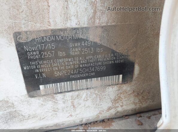5NPE24AF5GH347699 2016 HYUNDAI SONATA White Вид підкапотного простору