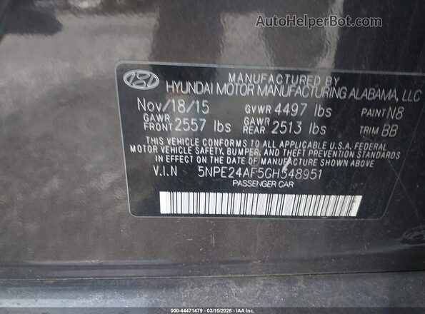 5NPE24AF5GH348951 2016 HYUNDAI SONATA Brown Вид підкапотного простору
