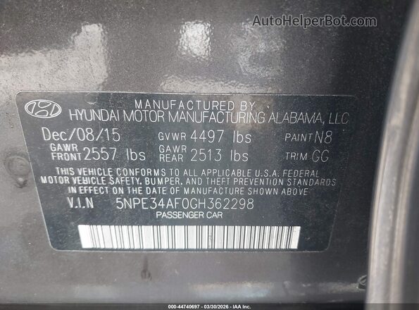 5NPE34AF0GH362298 2016 HYUNDAI SONATA Коричневый Вид подкапотного пространства