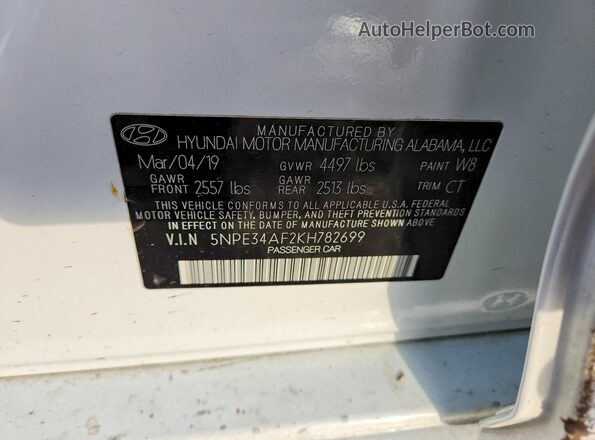 5NPE34AF2KH782699 2019 HYUNDAI SONATA White Vista del compartimento del motor