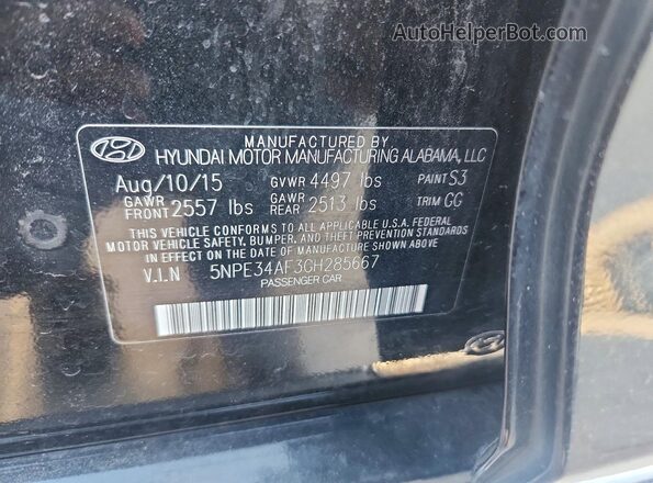 5NPE34AF3GH285667 2016 HYUNDAI SONATA Black VIN კოდის სტიკერის ხედი