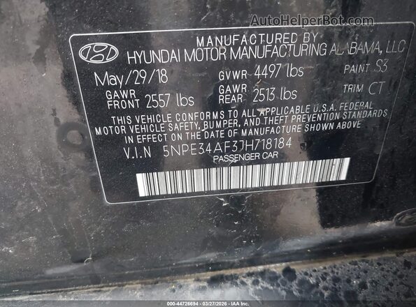 5NPE34AF3JH718184 2018 HYUNDAI SONATA Black 