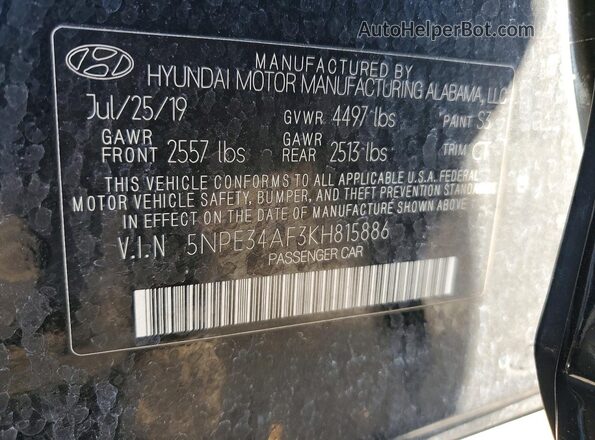 5NPE34AF3KH815886 2019 HYUNDAI SONATA Black 