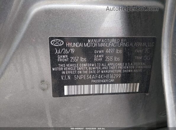5NPE34AF4KH816299 2019 HYUNDAI SONATA White 