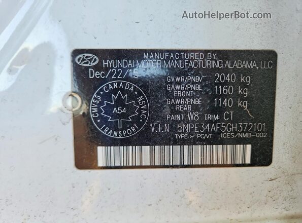 5NPE34AF5GH372101 2016 HYUNDAI SONATA White Vista del compartimento del motor