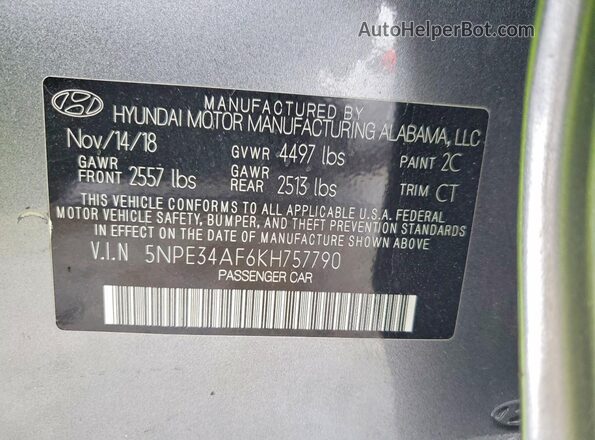 5NPE34AF6KH757790 2019 HYUNDAI SONATA Gray 