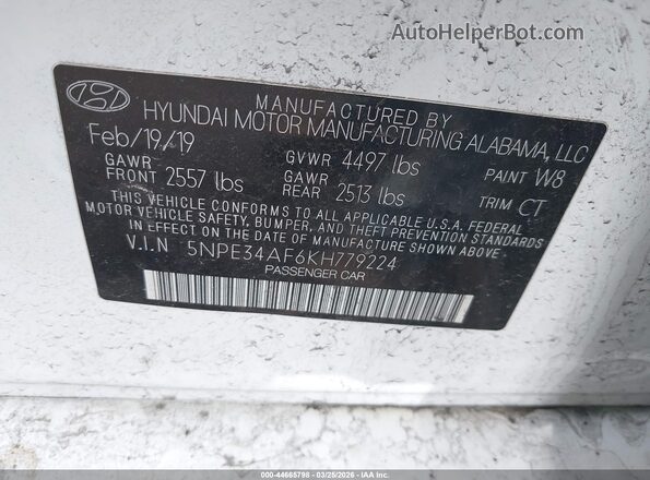 5NPE34AF6KH779224 2019 HYUNDAI SONATA White 