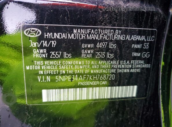5NPE34AF7KH768720 2019 HYUNDAI SONATA Black 