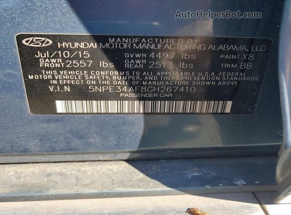 5NPE34AF8GH267410 2016 HYUNDAI SONATA Синий Вид наклейки с VIN-кодом