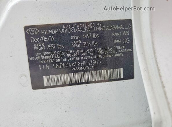 5NPE34AF8HH535017 2017 HYUNDAI SONATA Белый 