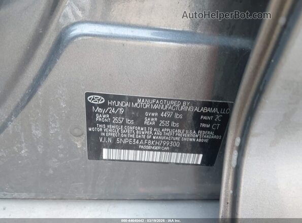5NPE34AF8KH799300 2019 HYUNDAI SONATA Серый 