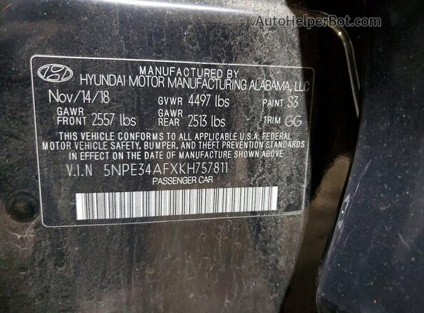 5NPE34AFXKH75781 2019 HYUNDAI SONATA Black 