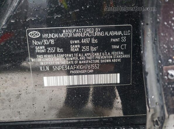 5NPE34AFXKH761552 2019 HYUNDAI SONATA Black 