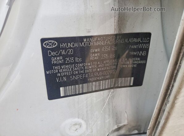 5NPEF4JA9MH102912 2021 HYUNDAI SONATA White Engine compartment view