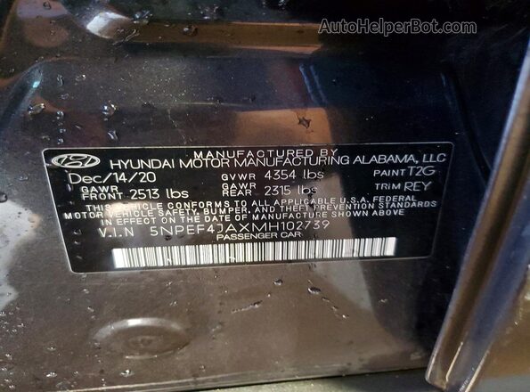 5NPEF4JAXMH102739 2021 HYUNDAI SONATA Gray 