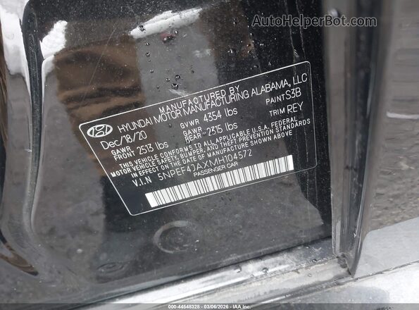 5NPEF4JAXMH104572 2021 HYUNDAI SONATA Black Engine compartment view