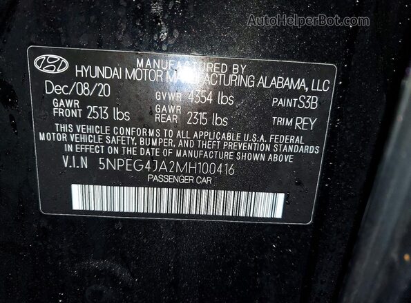 5NPEG4JA2MH100416 2021 HYUNDAI SONATA Black VIN sticker view