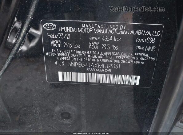 5NPEG4JAXMH125161 2021 HYUNDAI SONATA Black Engine compartment view