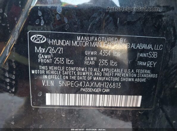 5NPEG4JAXMH126813 2021 HYUNDAI SONATA Black Vista del compartimento del motor