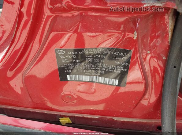 5NPEH4J28MH091811 2021 HYUNDAI SONATA Red 