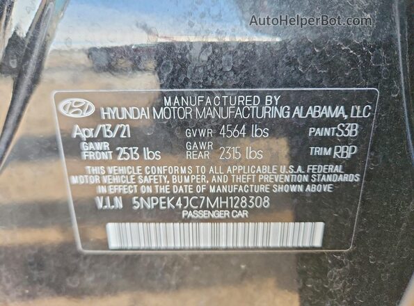 5NPEK4JC7MH128308 2021 HYUNDAI SONATA Black Vista del compartimento del motor