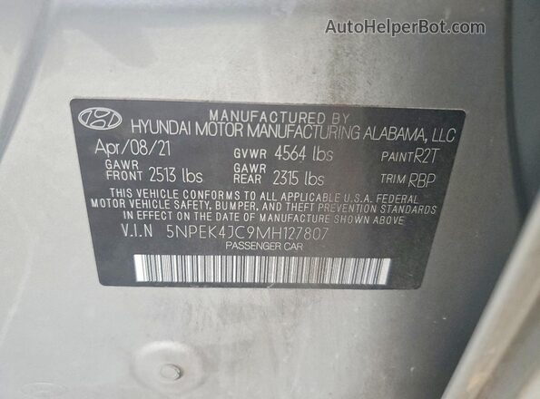 5NPEK4JC9MH127807 2021 HYUNDAI SONATA Silver Widok komory silnika