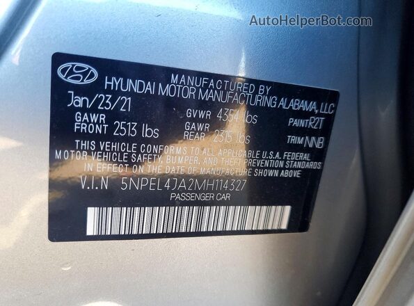 5NPEL4JA2MH114327 2021 HYUNDAI SONATA Silver Вид підкапотного простору