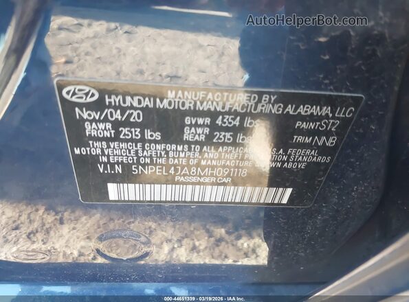 5NPEL4JA8MH091118 2021 HYUNDAI SONATA Синий Вид подкапотного пространства