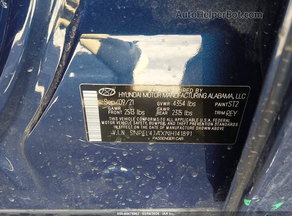 5NPEL4JAXNH141891 2022 HYUNDAI SONATA Blue Շարժիչի բաժամունքի տեսք