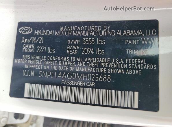5NPLL4AG0MH025688 2021 HYUNDAI ELANTRA White Շարժիչի բաժամունքի տեսք