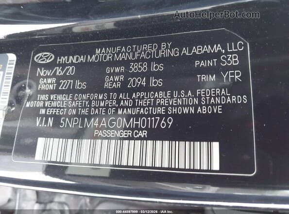 5NPLM4AG0MH011769 2021 HYUNDAI ELANTRA Черный Вид подкапотного пространства