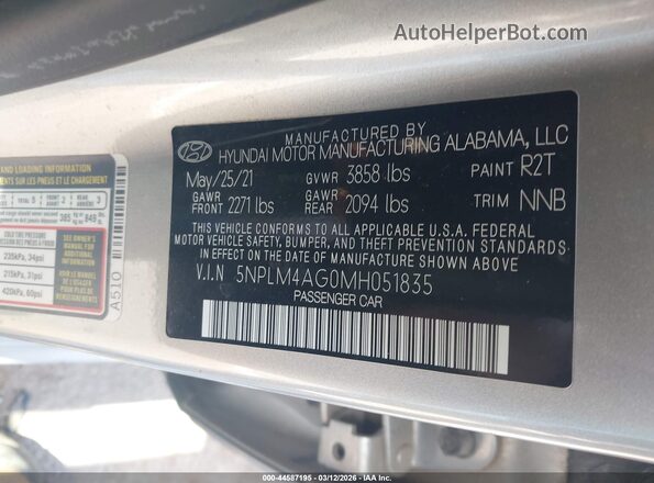 5NPLM4AG0MH051835 2021 HYUNDAI ELANTRA Silver 