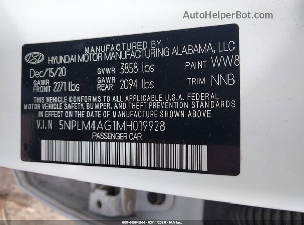5NPLM4AG1MH019928 2021 HYUNDAI ELANTRA White 