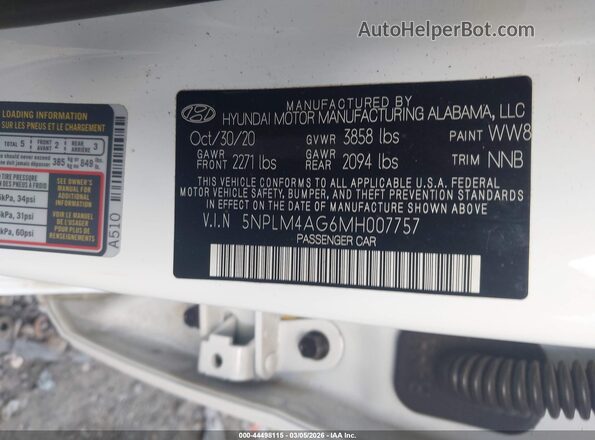 5NPLM4AG6MH007757 2021 HYUNDAI ELANTRA Белый Вид подкапотного пространства
