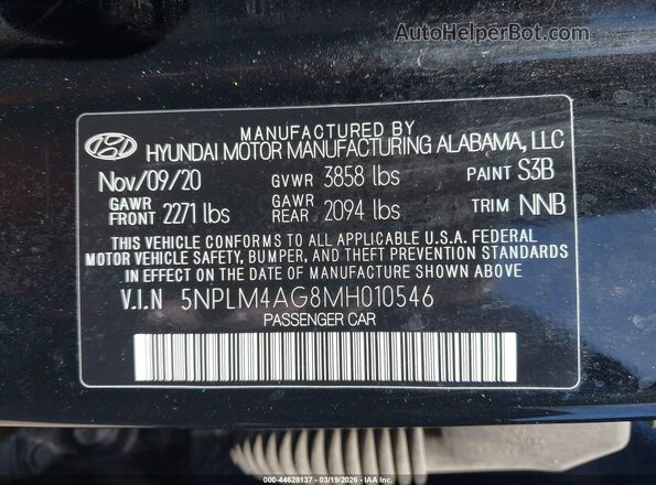 5NPLM4AG8MH010546 2021 HYUNDAI ELANTRA Black Engine compartment view