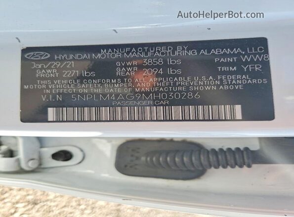 5NPLM4AG9MH030286 2021 HYUNDAI ELANTRA Белый Вид подкапотного пространства