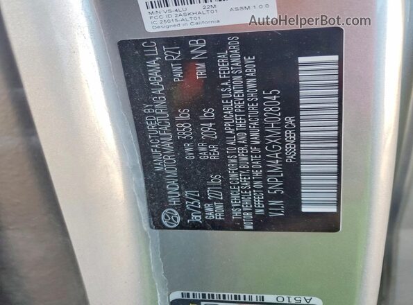 5NPLM4AGXMH028045 2021 HYUNDAI ELANTRA Silver Engine compartment view