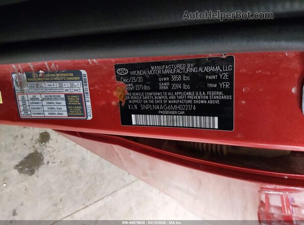 5NPLN4AG6MH022174 2021 HYUNDAI ELANTRA Red Engine compartment view