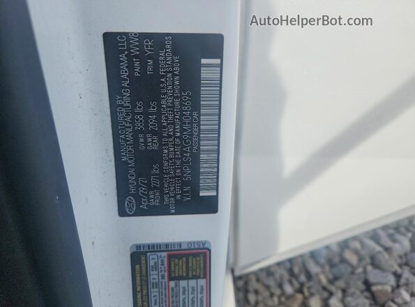 5NPLS4AG9MH048695 2021 HYUNDAI ELANTRA White VIN sticker view