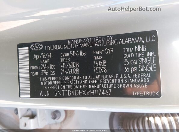 5NTJB4DEXRH117467 2024 HYUNDAI SANTA CRUZ Green Widok komory silnika